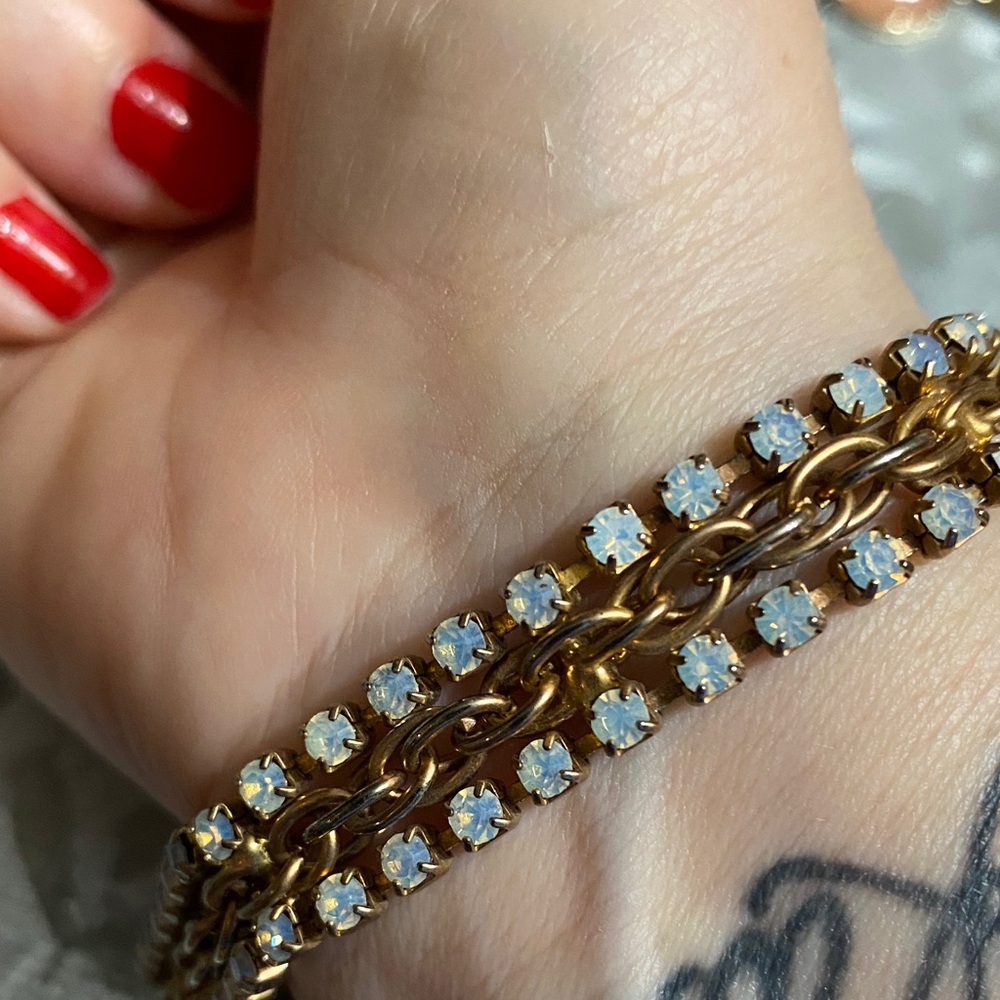 Gold Chain Bracelet with Opalescent Crystal Accents